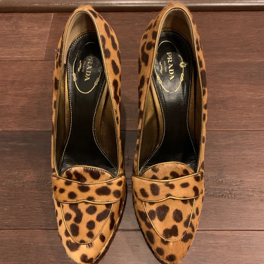 37.5 Prada calf hair leopard platform loafer pumps - Picture 2 of 7